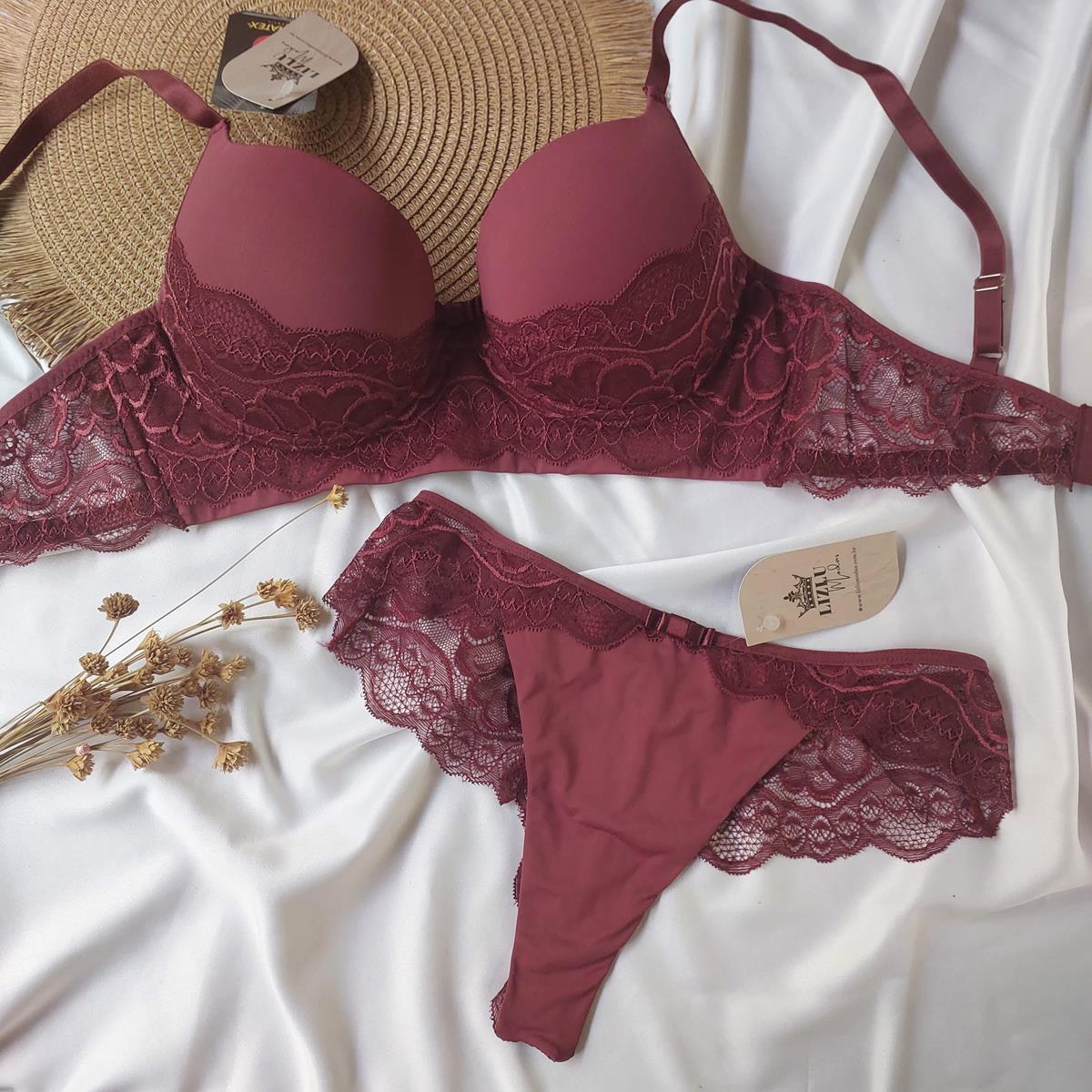 Conjunto Lingerie Renda Marsala Érica Ref.0216579