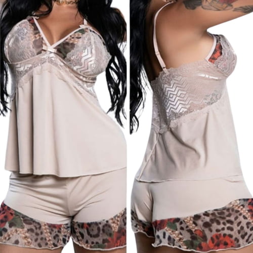 Baby Doll Ligalight com Renda e Tule Nude Ref.0189064