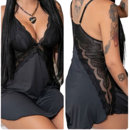 Camisola Malha Liganete e Renda Preta Ref.0053070