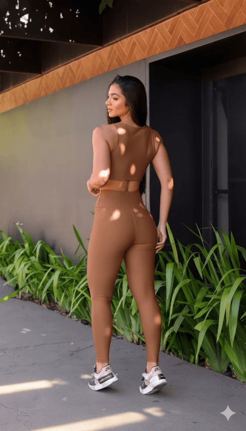 Conjunto Fitness Longo Marrom Claro Infinity