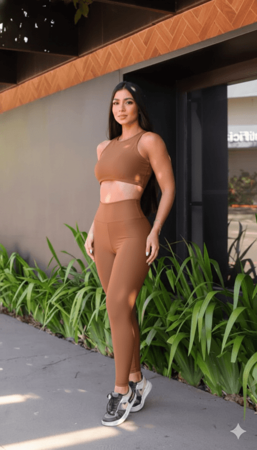 Conjunto Fitness Longo Marrom Claro Infinity