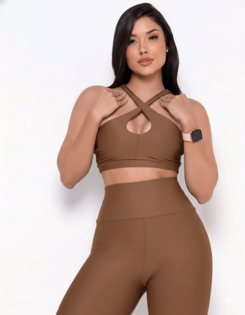 Conjunto Fitness Longo Marrom Claro Julia