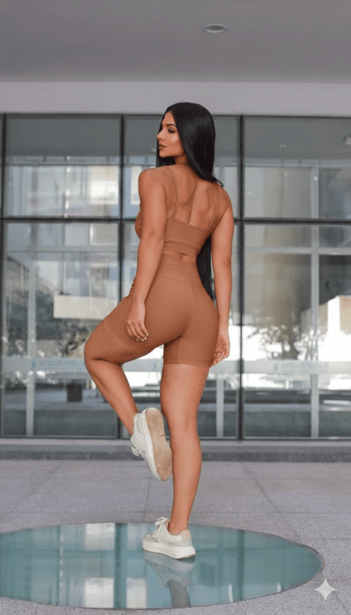 Conjunto Fitness Short Marrom Claro Jade