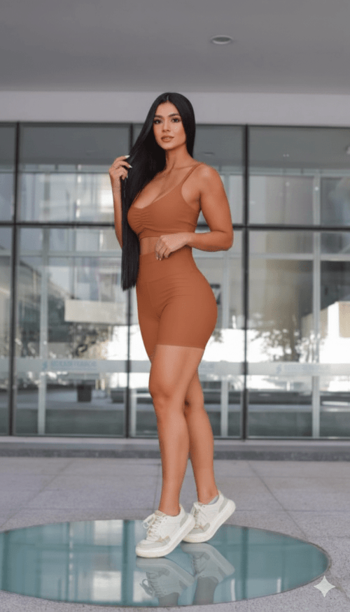 Conjunto Fitness Short Marrom Claro Jade