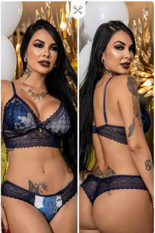 Conjunto Lingerie Renda Azul Marinho Sem Bojo Ref.0177051