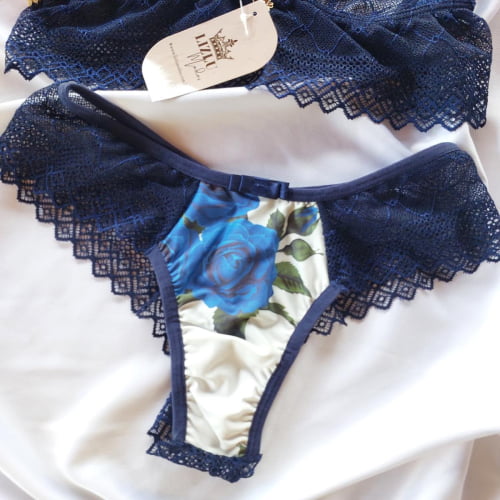 Conjunto Lingerie Renda Azul Marinho Sem Bojo Ref.0177051