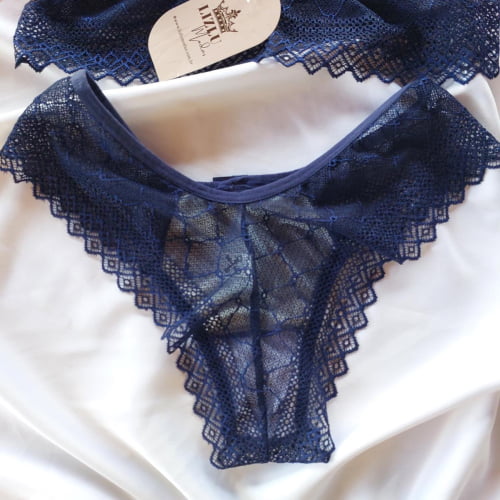 Conjunto Lingerie Renda Azul Marinho Sem Bojo Ref.0177051