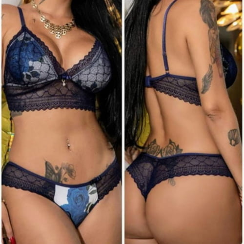 Conjunto Lingerie Renda Azul Marinho Sem Bojo Ref.0177051