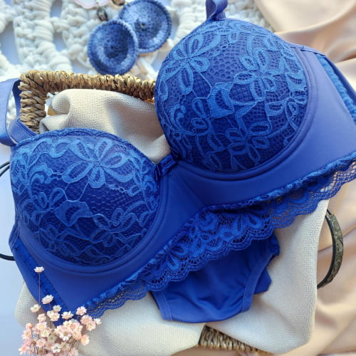 Conjunto Lingerie Renda Azul Royal Ref.0210771