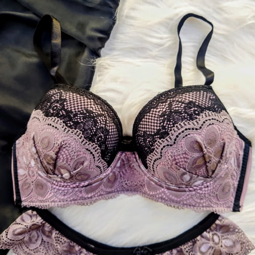 Conjunto Lingerie Renda Satin/Preto Ref.0169061