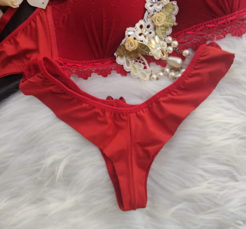 Conjunto Lingerie Renda Tomara que Caia Vermelho Ref.0155065