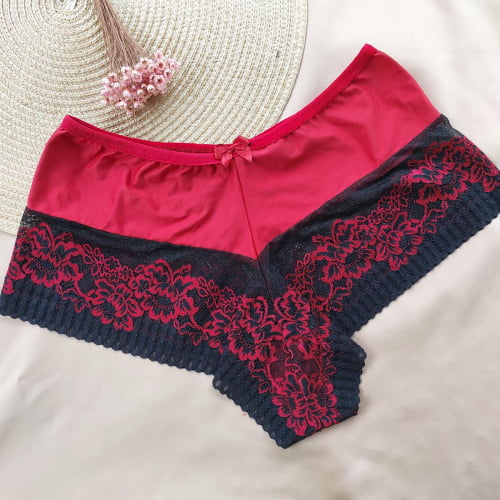 Conjunto Lingerie Renda Vermelho e Preto Ref.0089065