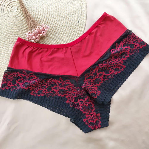 Conjunto Lingerie Renda Vermelho e Preto Ref.0089065