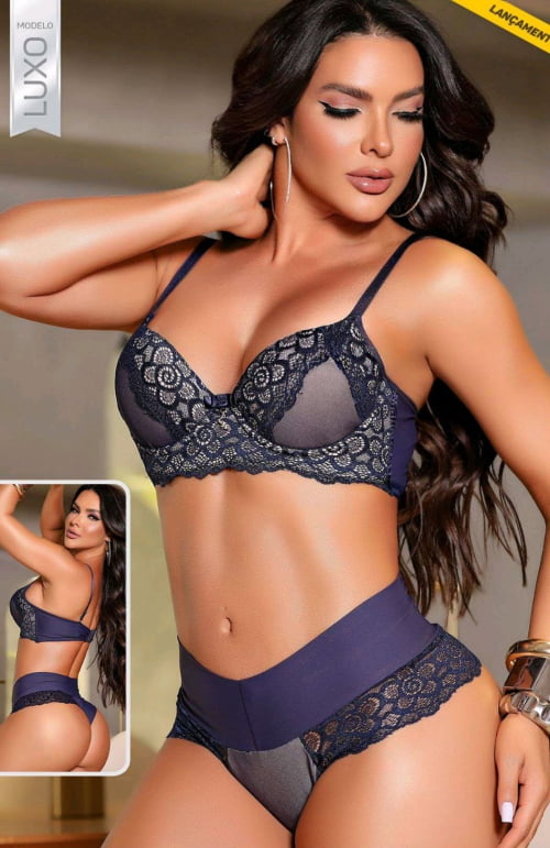 Conjunto Lingerie Azul Marinho Greyce