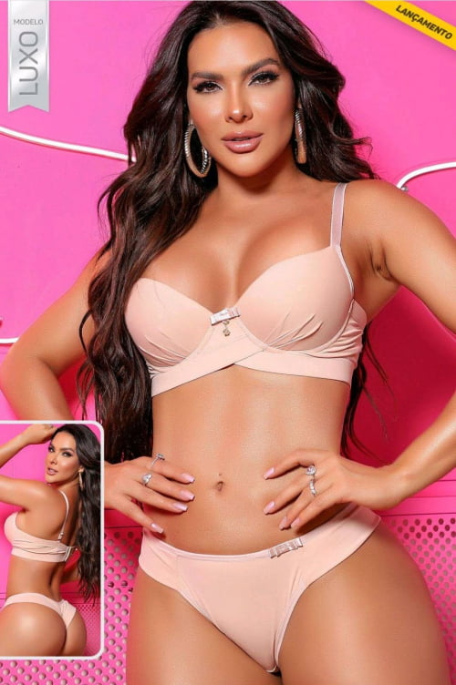 Conjunto Lingerie Base Transpassada Bege Marli