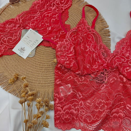 Conjunto Lingerie Cropped Renda Liz Lichia