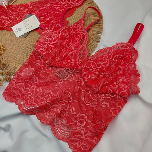 Conjunto Lingerie Cropped Renda Liz Lichia