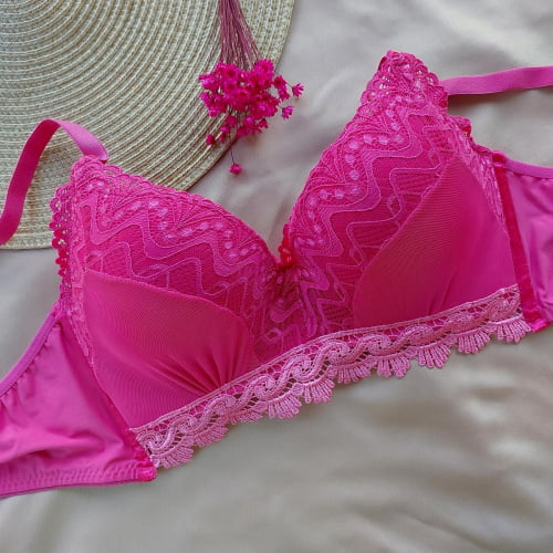 Conjunto Lingerie Lycra e Renda Rosa Pink Ref. 0042065