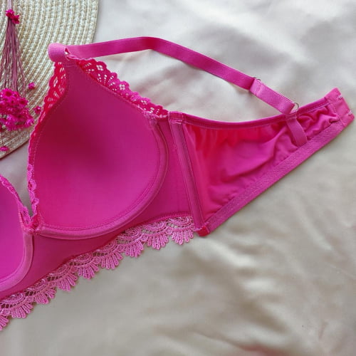 Conjunto Lingerie Lycra e Renda Rosa Pink Ref. 0042065