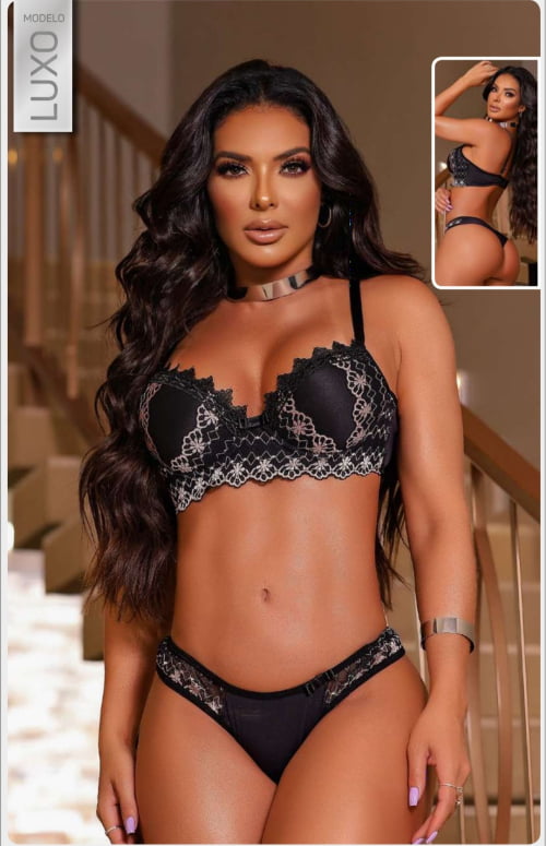 Conjunto Lingerie Preto Renda Gláucia Ref.0212571