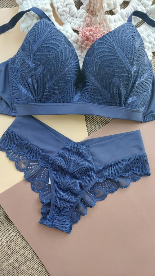 Conjunto Lingerie Renda Azul Marinho Ref.0211071