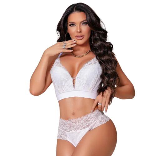 Conjunto Lingerie Renda Branco Danúbia