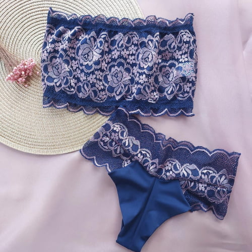 Conjunto Lingerie Renda Faixa Bicolor Marley