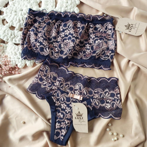 Conjunto Lingerie Renda Faixa Bicolor Marley