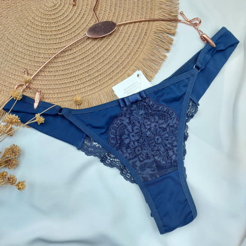 Conjunto Lingerie Cropped Renda Liz Azul Marinho