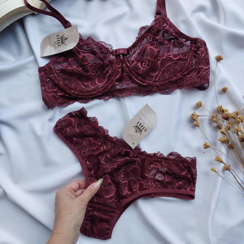 Conjunto Lingerie Renda Marsala Edna Ref.0216670