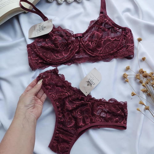 Conjunto Lingerie Renda Marsala Edna Ref.0216670