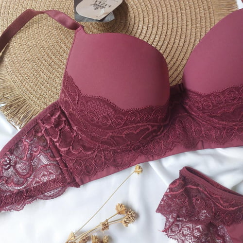 Conjunto Lingerie Renda Marsala Érica Ref.0216579