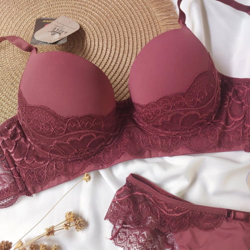 Conjunto Lingerie Renda Marsala Érica Ref.0216579