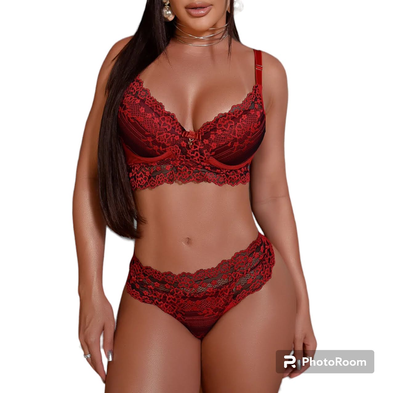 Conjunto Lingerie Renda Vermelho Eliane Ref.0216882