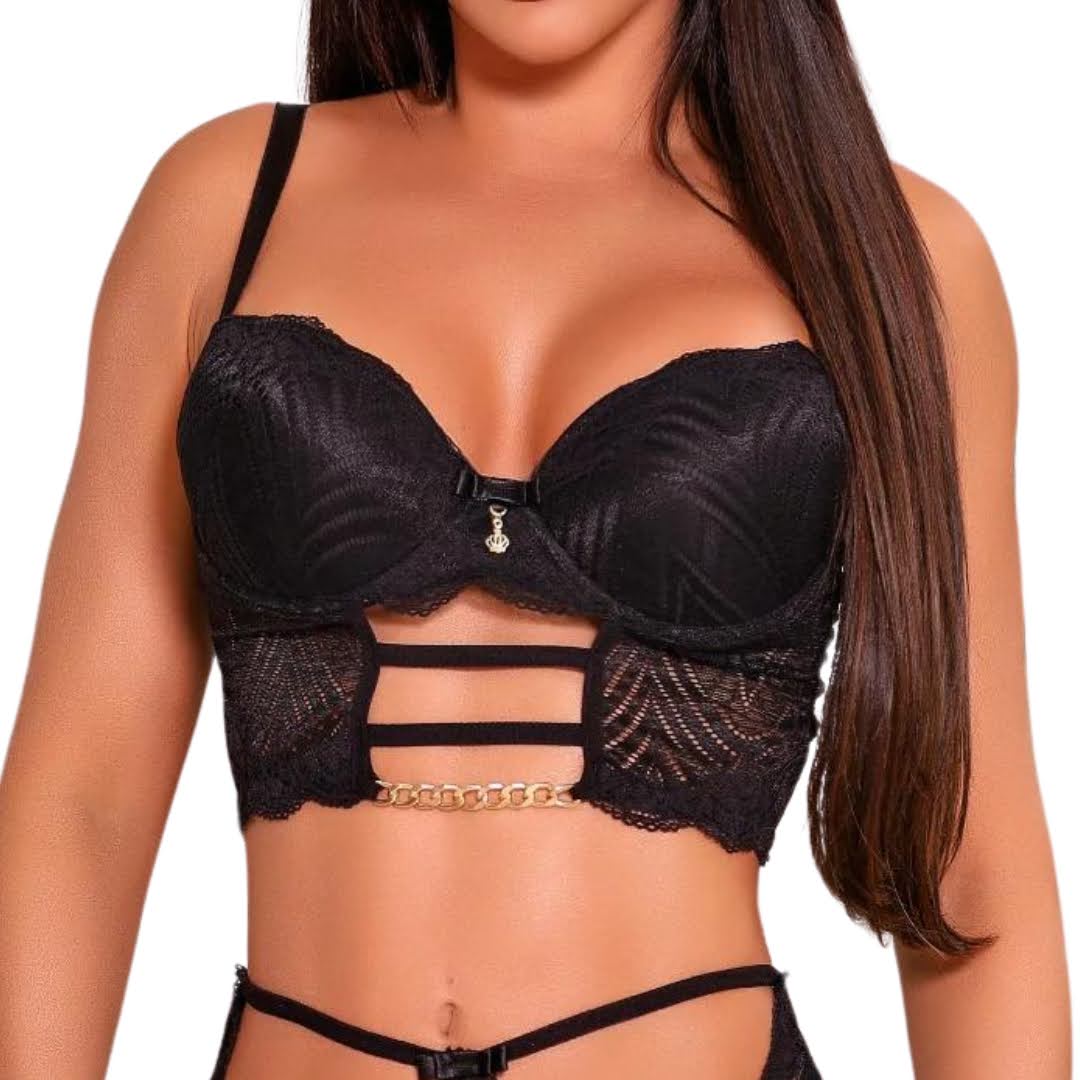 Conjunto Lingerie Sexy Preto Emanuelle