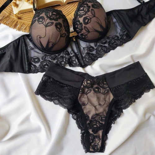 Conjunto Lingerie Tule Preto Andréia Ref.0217182