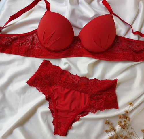 Conjunto Lingerie Vermelho Renda Brenda Ref.0214874