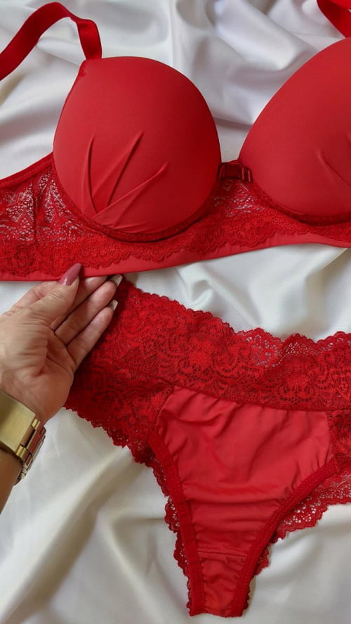 Conjunto Lingerie Vermelho Renda Brenda Ref.0214874