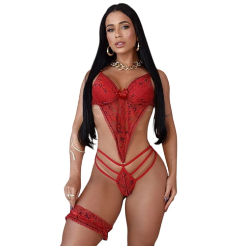 Body Sensual Renda Sexy Vermelho Paixão