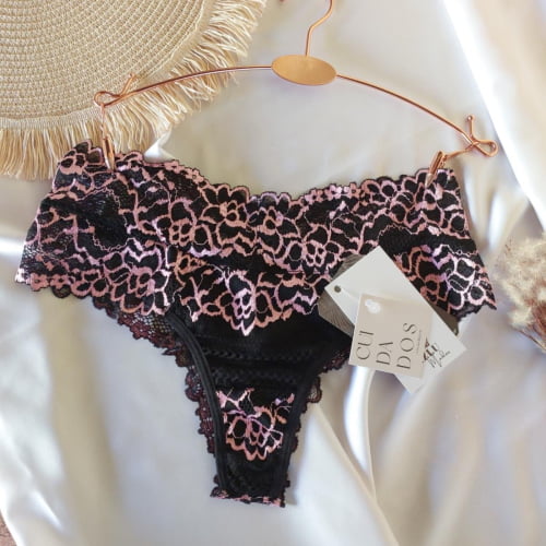 Conjunto Lingerie Cropped Liz Bojo Preto/Rosa