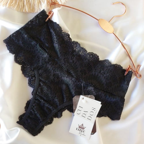 Conjunto Lingerie Cropped Liz Bojo Renda Preto