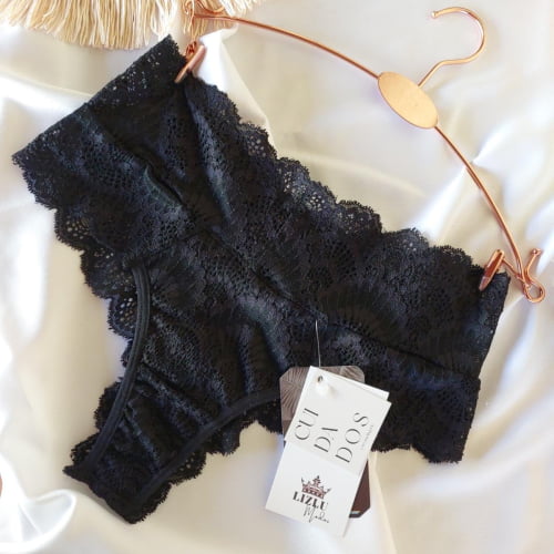 Conjunto Lingerie Cropped Liz Bojo Renda Preto