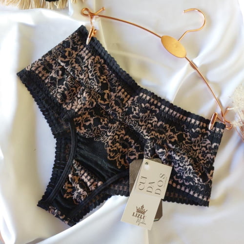 Conjunto Lingerie Cropped Liz Renda Bicolor Preto