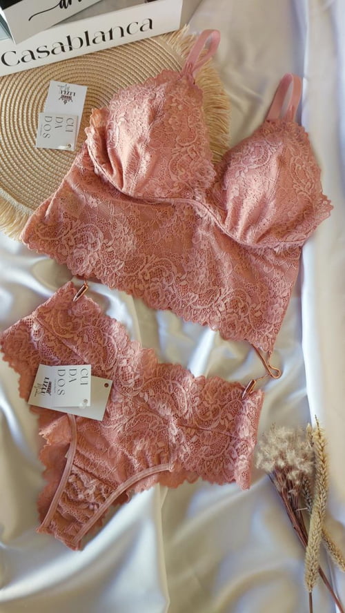 Conjunto Lingerie Cropped Renda Liz Romance