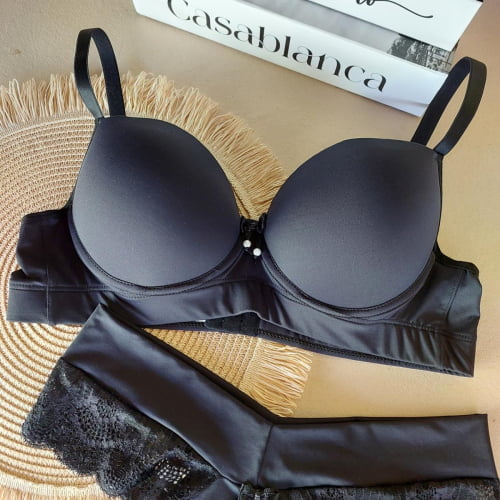 Conjunto Lingerie Micro e Renda Preto Dominiki