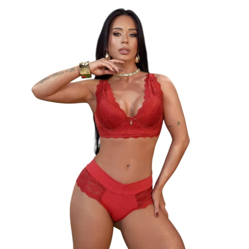 Conjunto Lingerie Renda Lese Rubi Meiriele