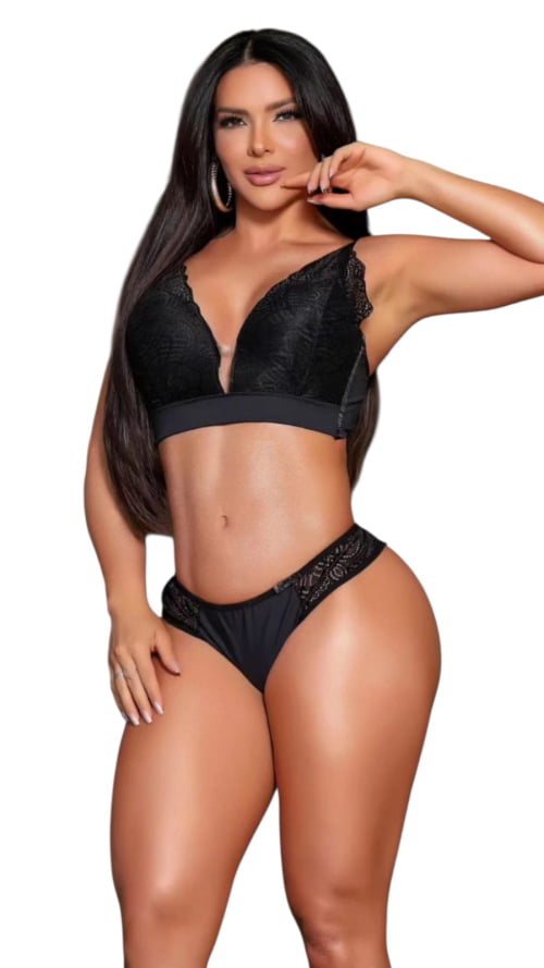 Conjunto Lingerie Renda Preto Danúbia