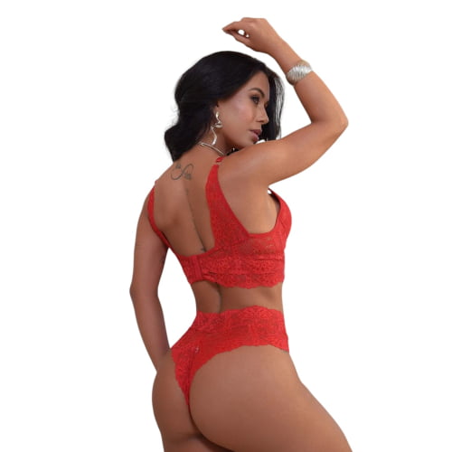 Conjunto Lingerie Renda Vermelho Paixão