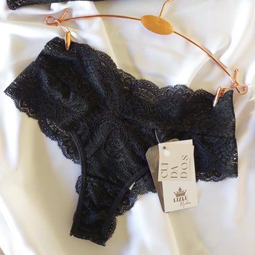 Conjunto Lingerie Cropped Renda Liz Preto
