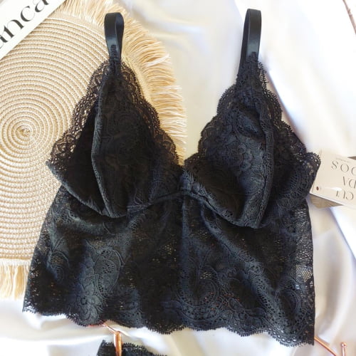 Conjunto Lingerie Cropped Renda Liz Preto